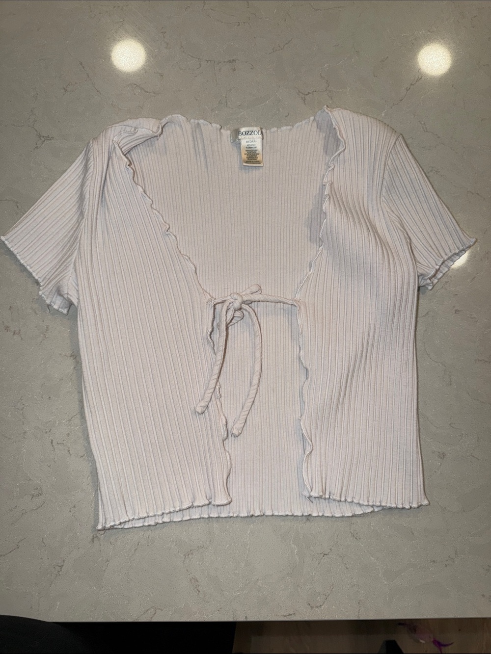 Bozzolo White Ribbed Tie-Front Crop Top